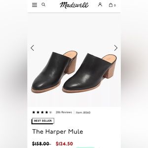 Madewell Black Harper Mule Size 7